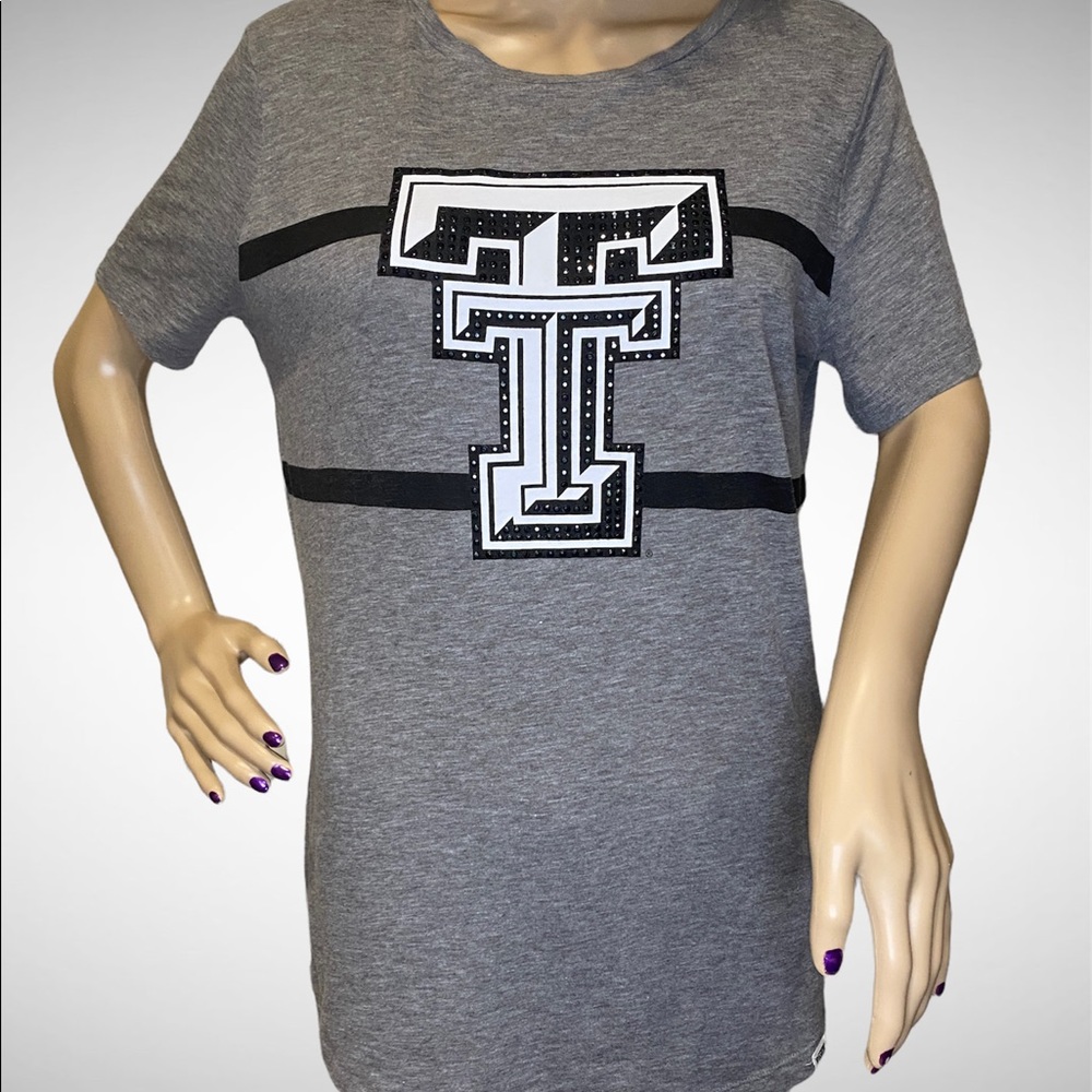 Victoria’s Secret PINK Texas Tech Red Raiders Embellished Tee Shirt Sz Small VGC
